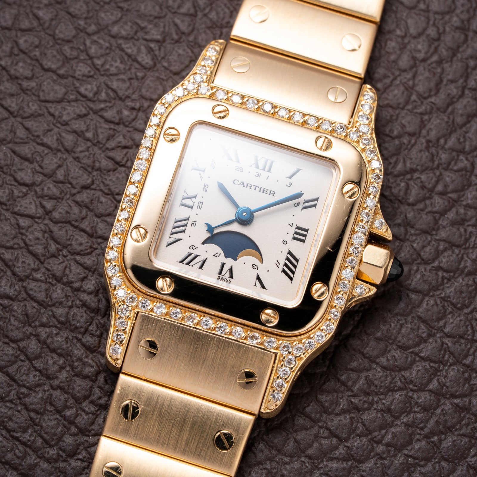 Cartier Santos Phase de Lune Or Massif Factory Diamond Set 18k gold