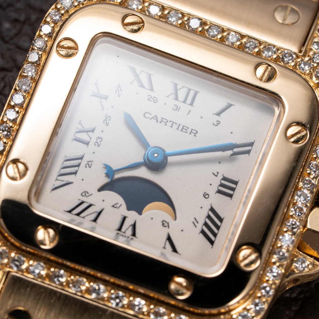 Cartier Santos Phase de Lune Or Massif Factory Diamond Set 18k gold