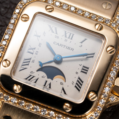 Cartier Santos Phase de Lune Or Massif Factory Diamond Set 18k gold