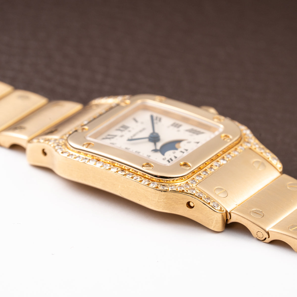 Cartier Santos Phase de Lune Or Massif Factory Diamond Set 18k gold