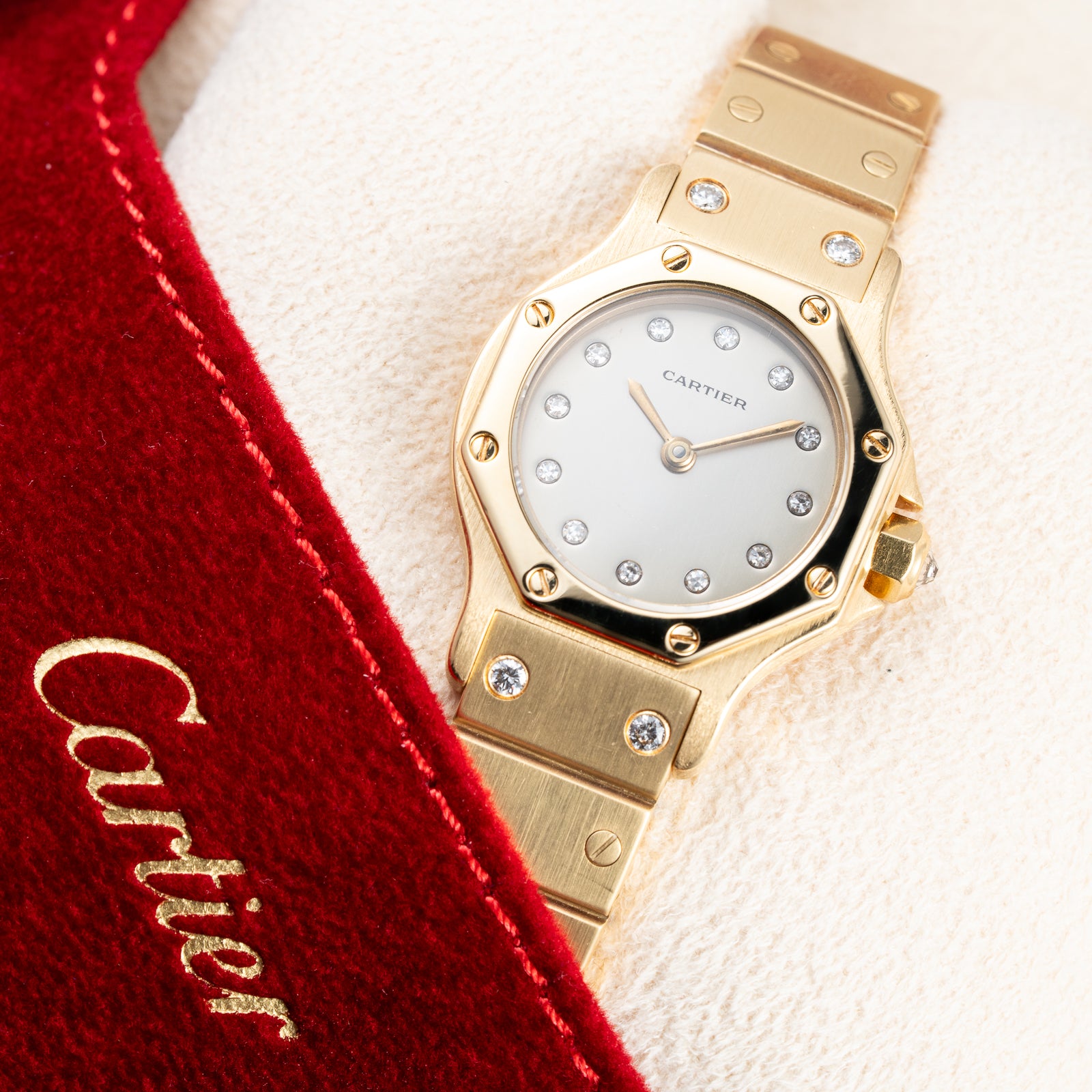 Cartier Santos Octagon Factory Diamond set Automatic PM 18k yellow gold Ref 0906 from 1980s