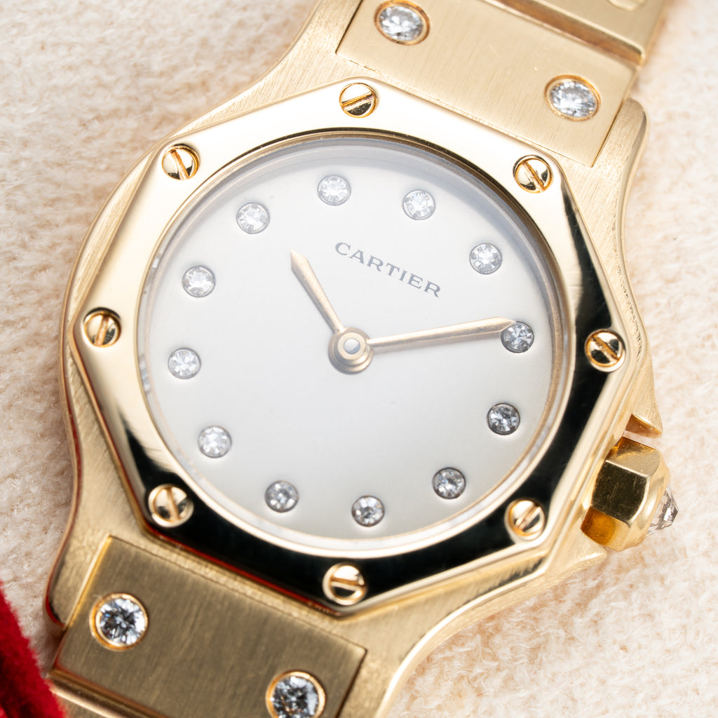 Cartier Santos Octagon Factory Diamond set Automatic PM 18k yellow gold Ref 0906 from 1980s