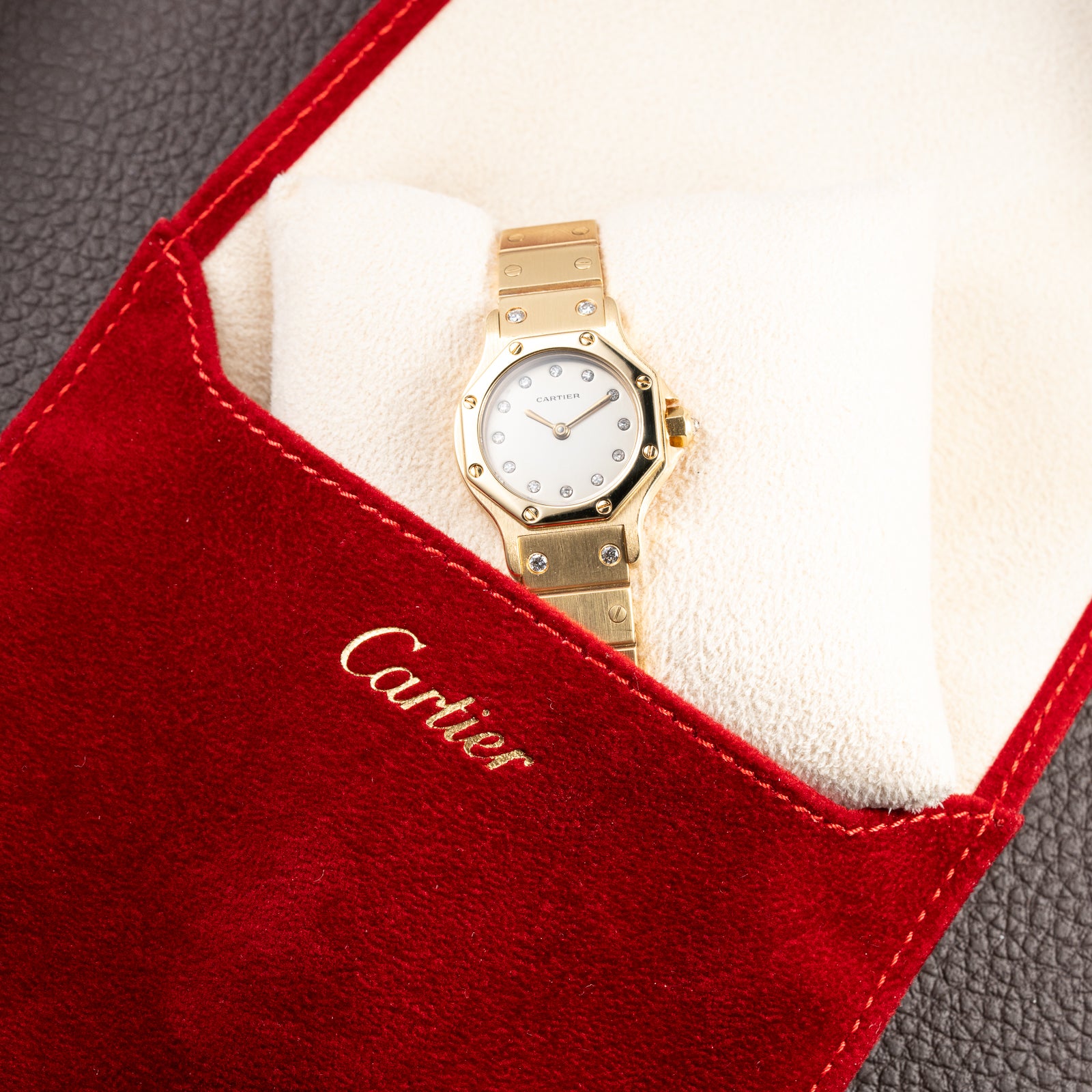 Cartier Santos Octagon Factory Diamond set Automatic PM 18k yellow gold Ref 0906 from 1980s