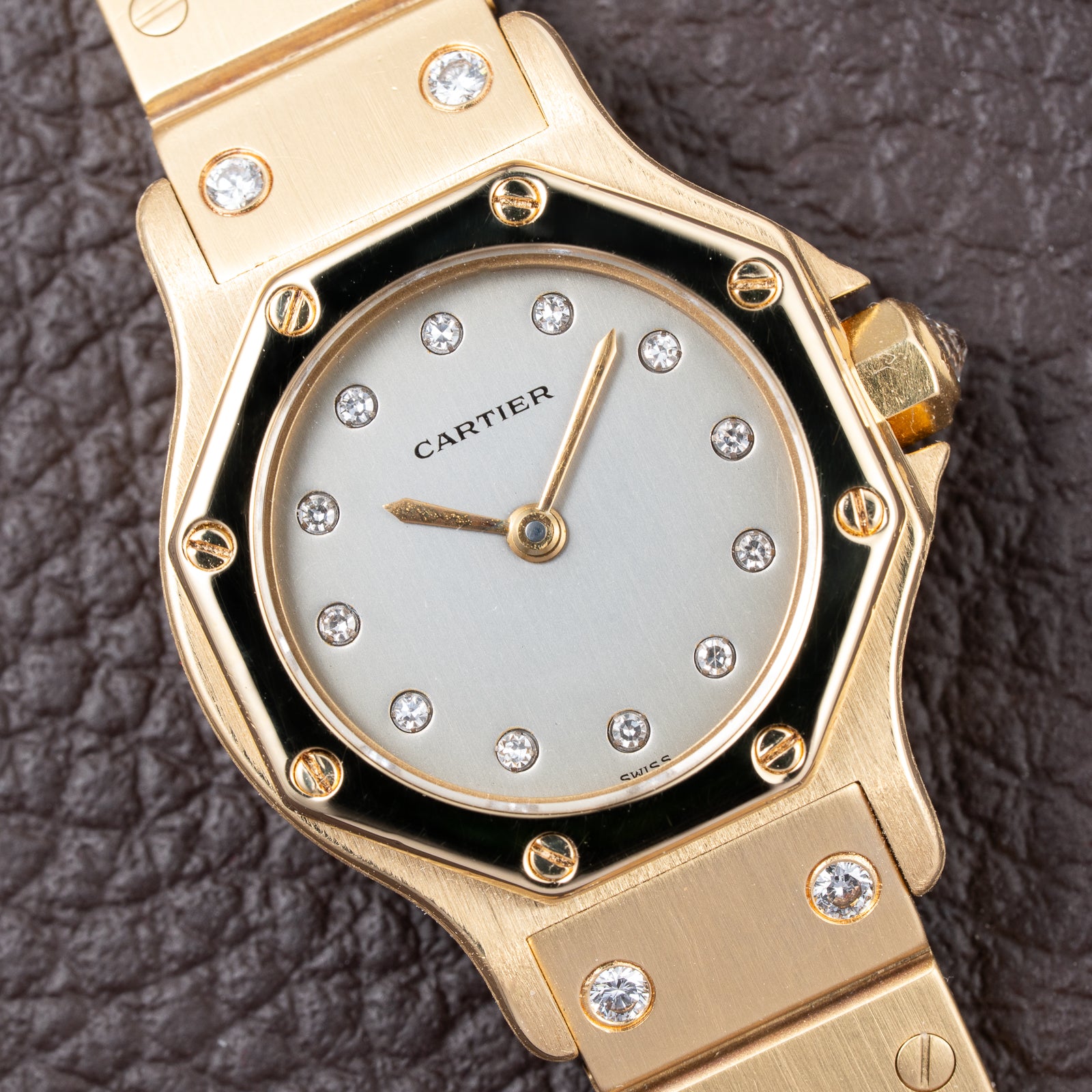 Cartier Santos Octagon Factory Diamond set Automatic PM 18k yellow gold Ref 0906 from 1980s