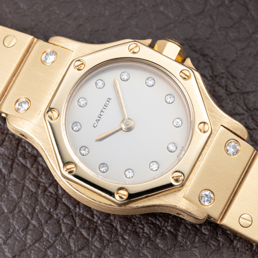 Cartier Santos Octagon Factory Diamond set Automatic PM 18k yellow gold Ref 0906 from 1980s