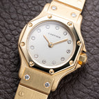 Cartier Santos Octagon Factory Diamond set Automatic PM 18k yellow gold Ref 0906 from 1980s