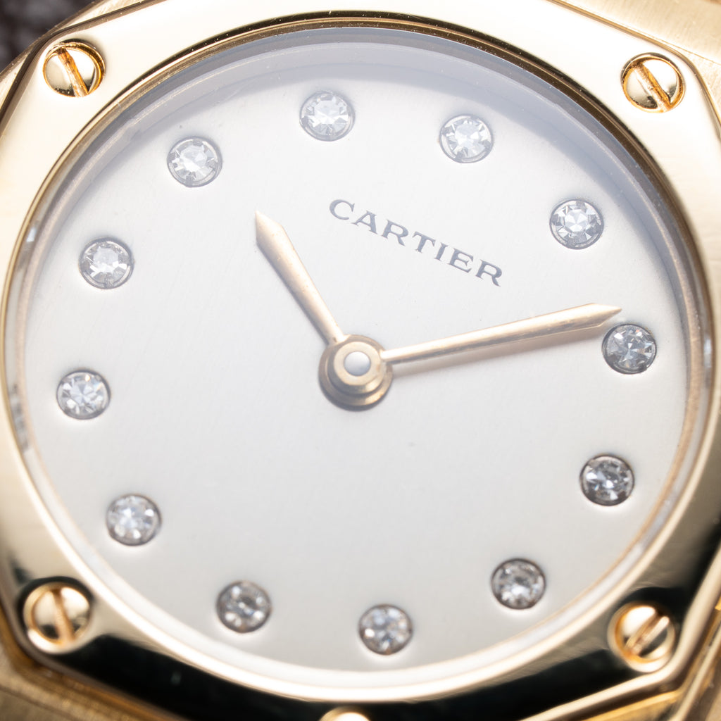 Cartier Santos Octagon Factory Diamond set Automatic PM 18k yellow gold Ref 0906 from 1980s