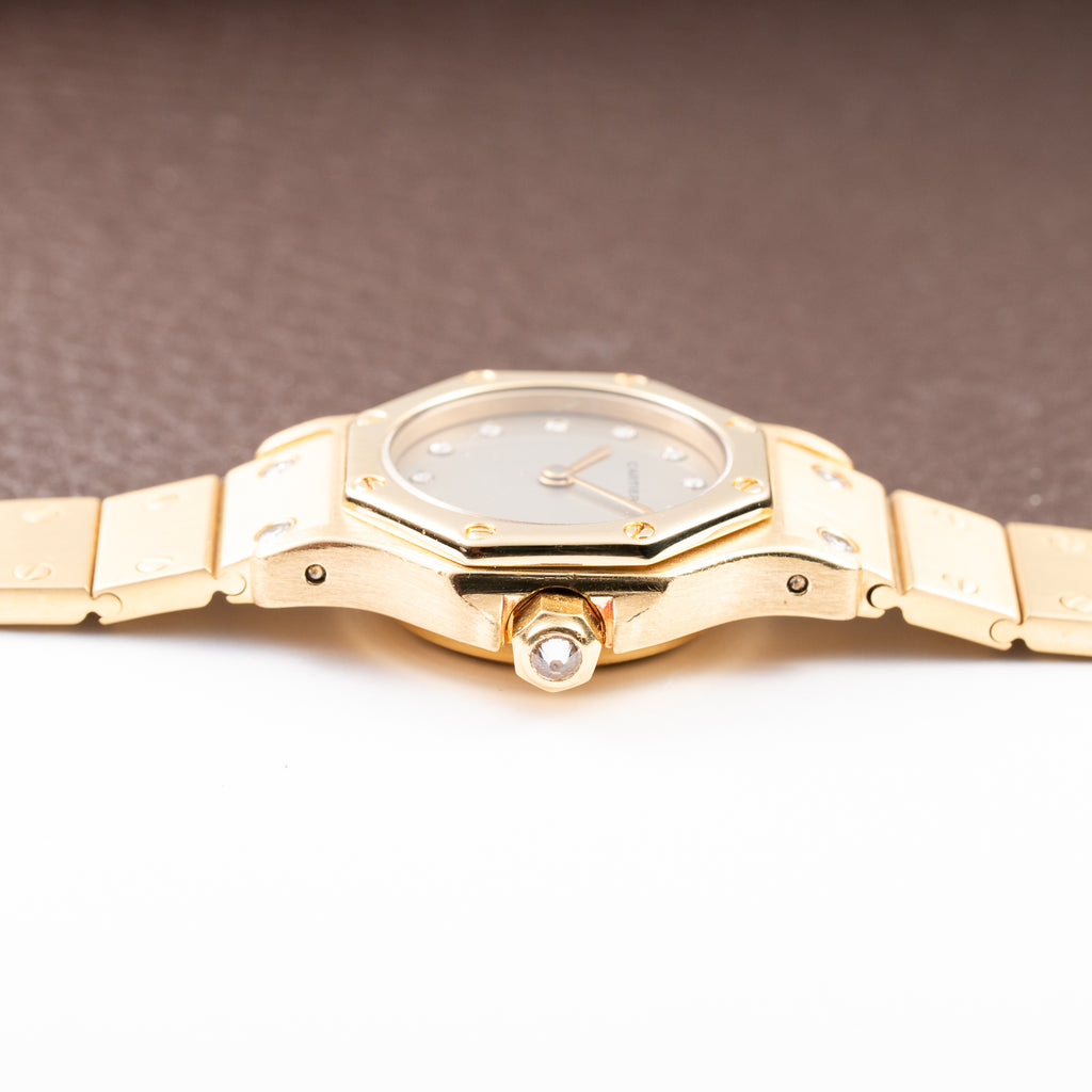 Cartier Santos Octagon Factory Diamond set Automatic PM 18k yellow gold Ref 0906 from 1980s