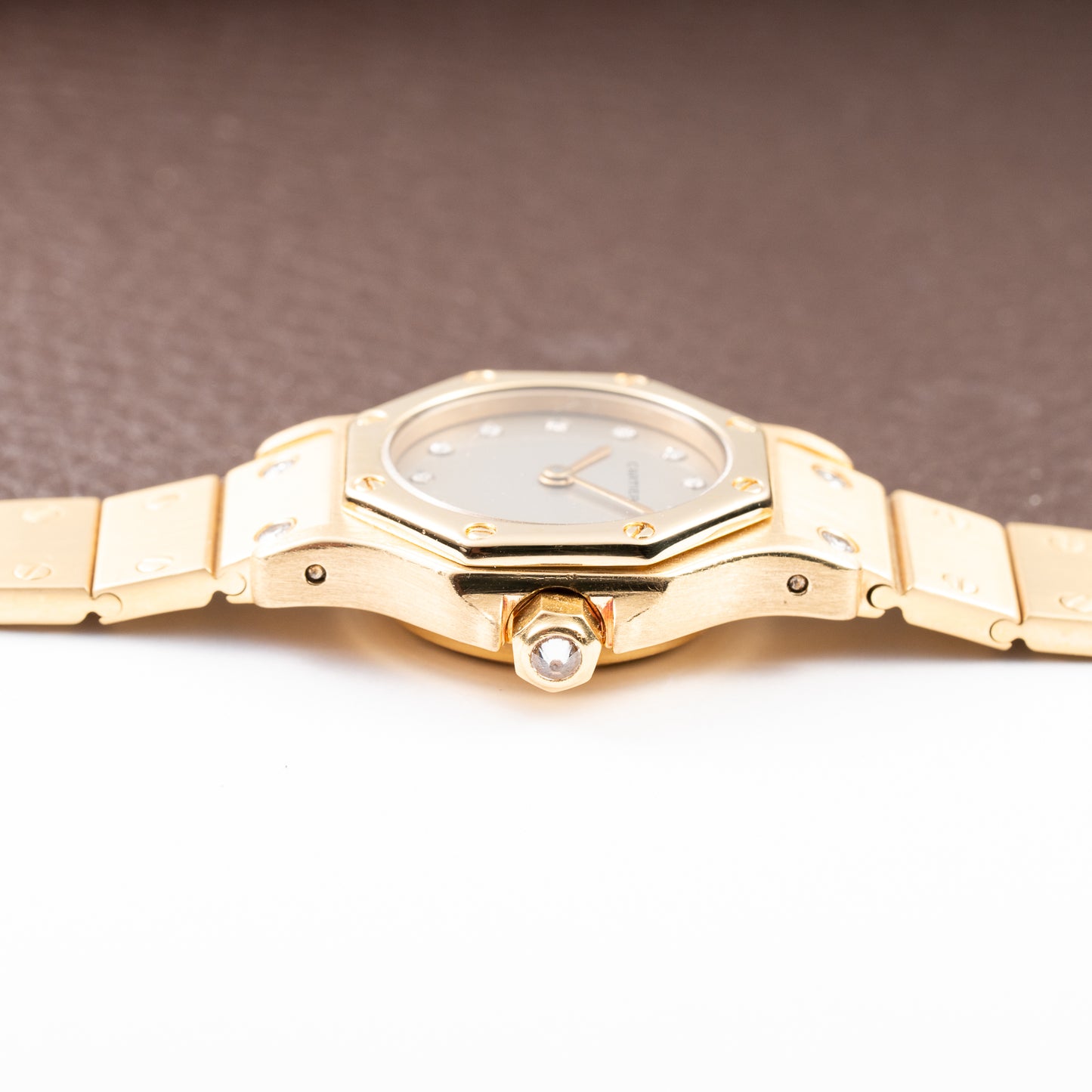 Cartier Santos Octagon Factory Diamond set Automatic PM 18k yellow gold Ref 0906 from 1980s
