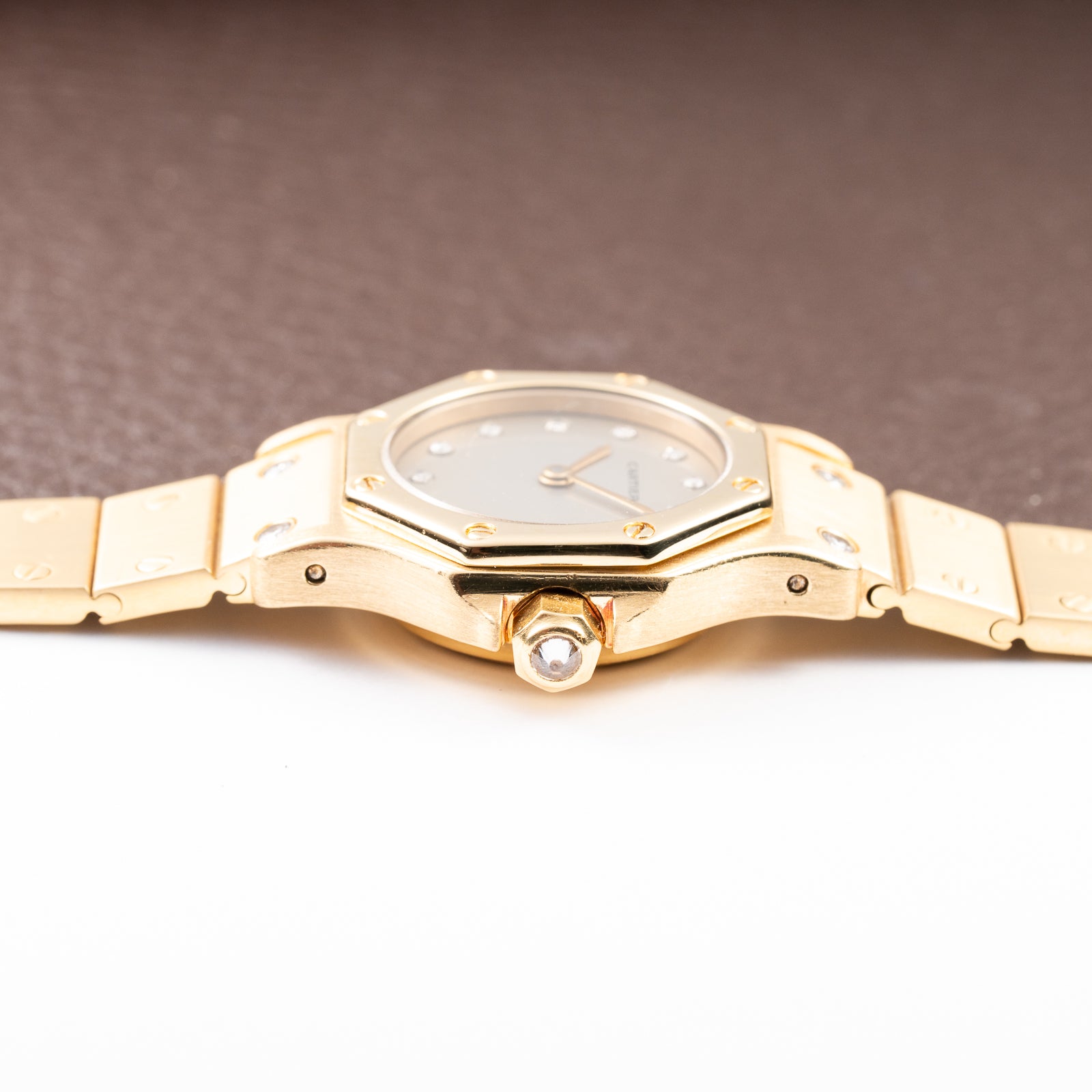 Cartier Santos Octagon Factory Diamond set Automatic PM 18k yellow gold Ref 0906 from 1980s