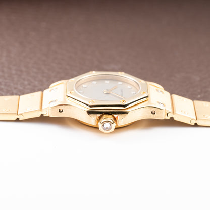 Cartier Santos Octagon Factory Diamond set Automatic PM 18k yellow gold Ref 0906 from 1980s