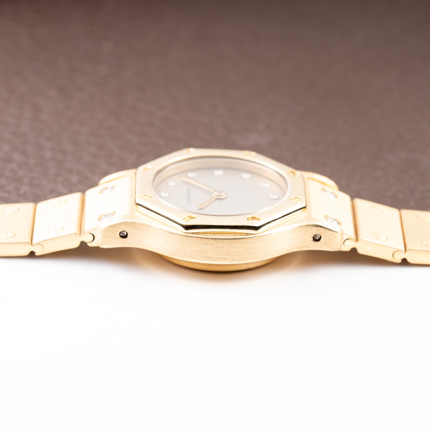 Cartier Santos Octagon Factory Diamond set Automatic PM 18k yellow gold Ref 0906 from 1980s