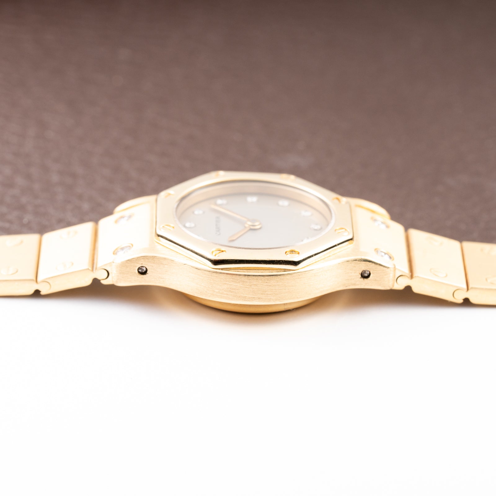 Cartier Santos Octagon Factory Diamond set Automatic PM 18k yellow gold Ref 0906 from 1980s