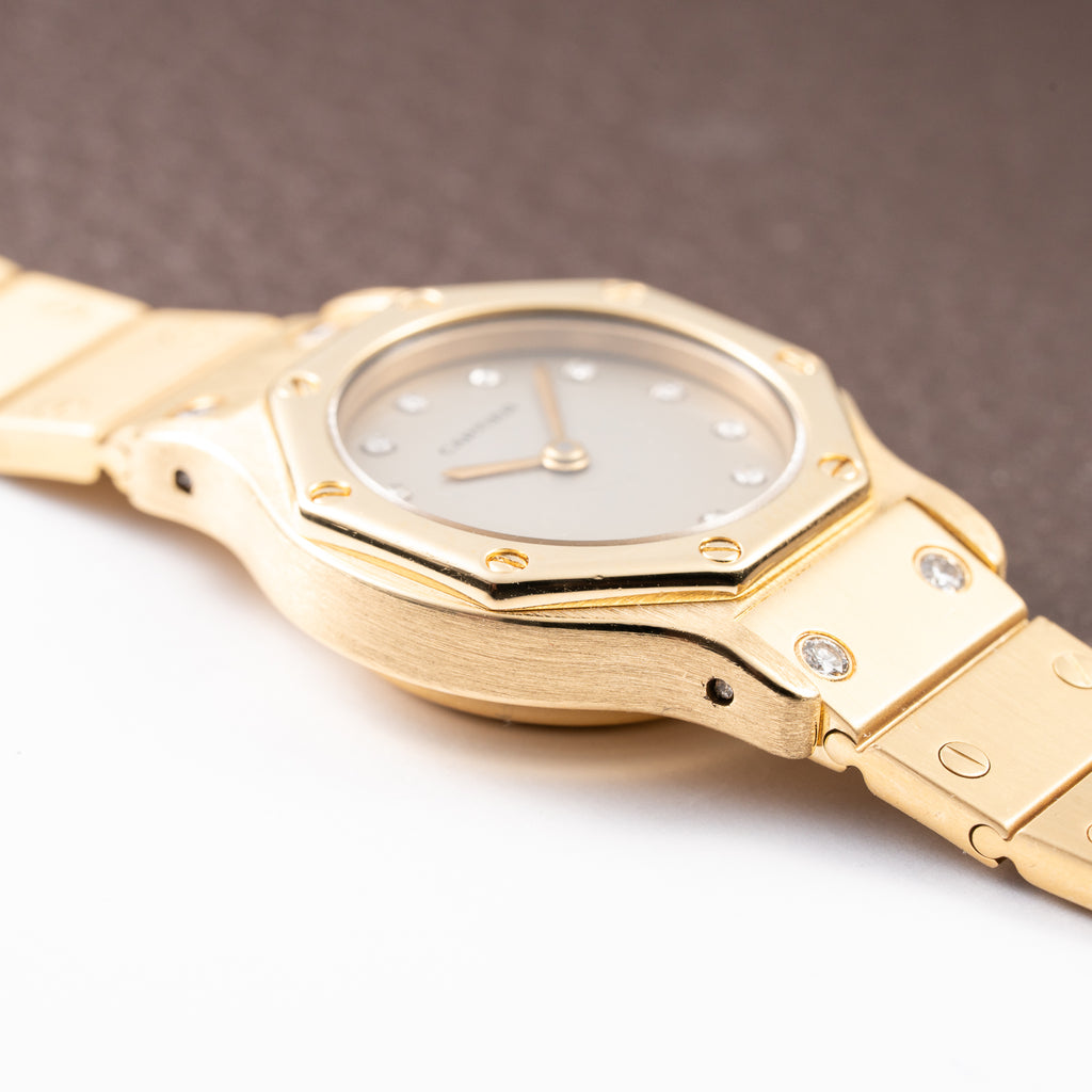 Cartier Santos Octagon Factory Diamond set Automatic PM 18k yellow gold Ref 0906 from 1980s