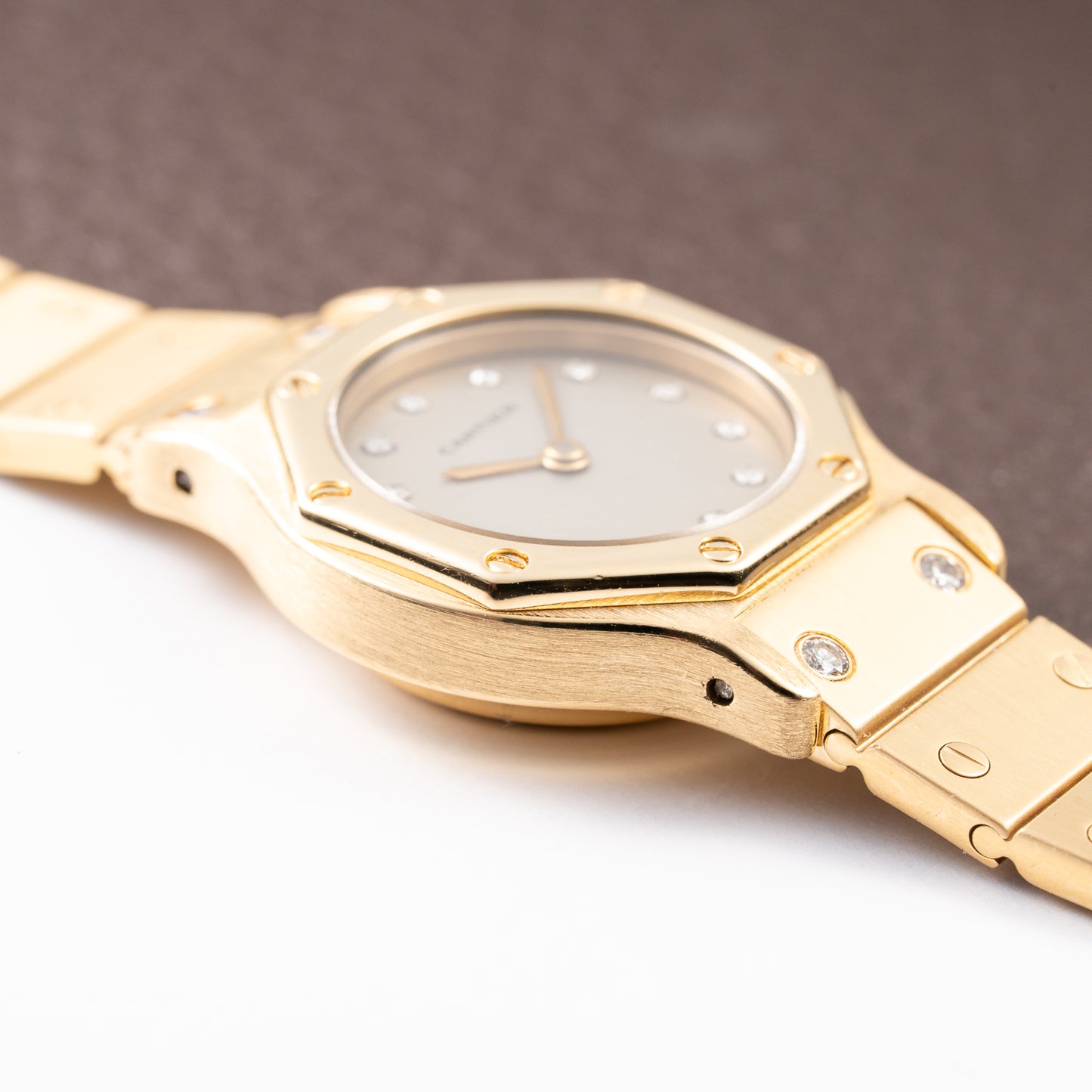Cartier Santos Octagon Factory Diamond set Automatic PM 18k yellow gold Ref 0906 from 1980s