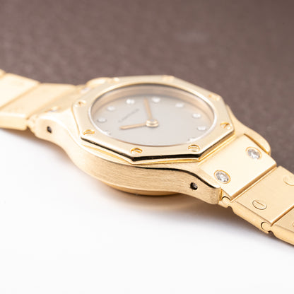 Cartier Santos Octagon Factory Diamond set Automatic PM 18k yellow gold Ref 0906 from 1980s