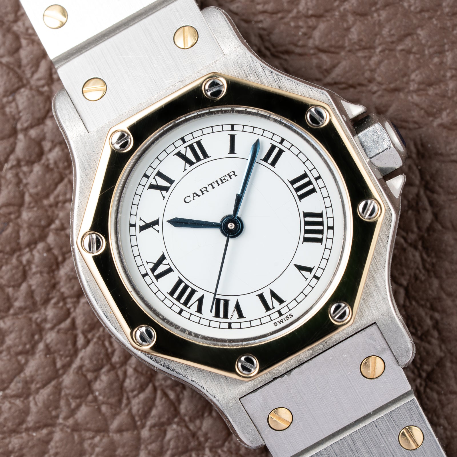 Cartier Santos Octagonal Gold Steel Automatic PM Ref 0907 from 1980s