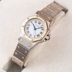 Cartier Santos Octagon Gold Steel Automatic Full Set Box Papers PM Ref 0907 from 1980