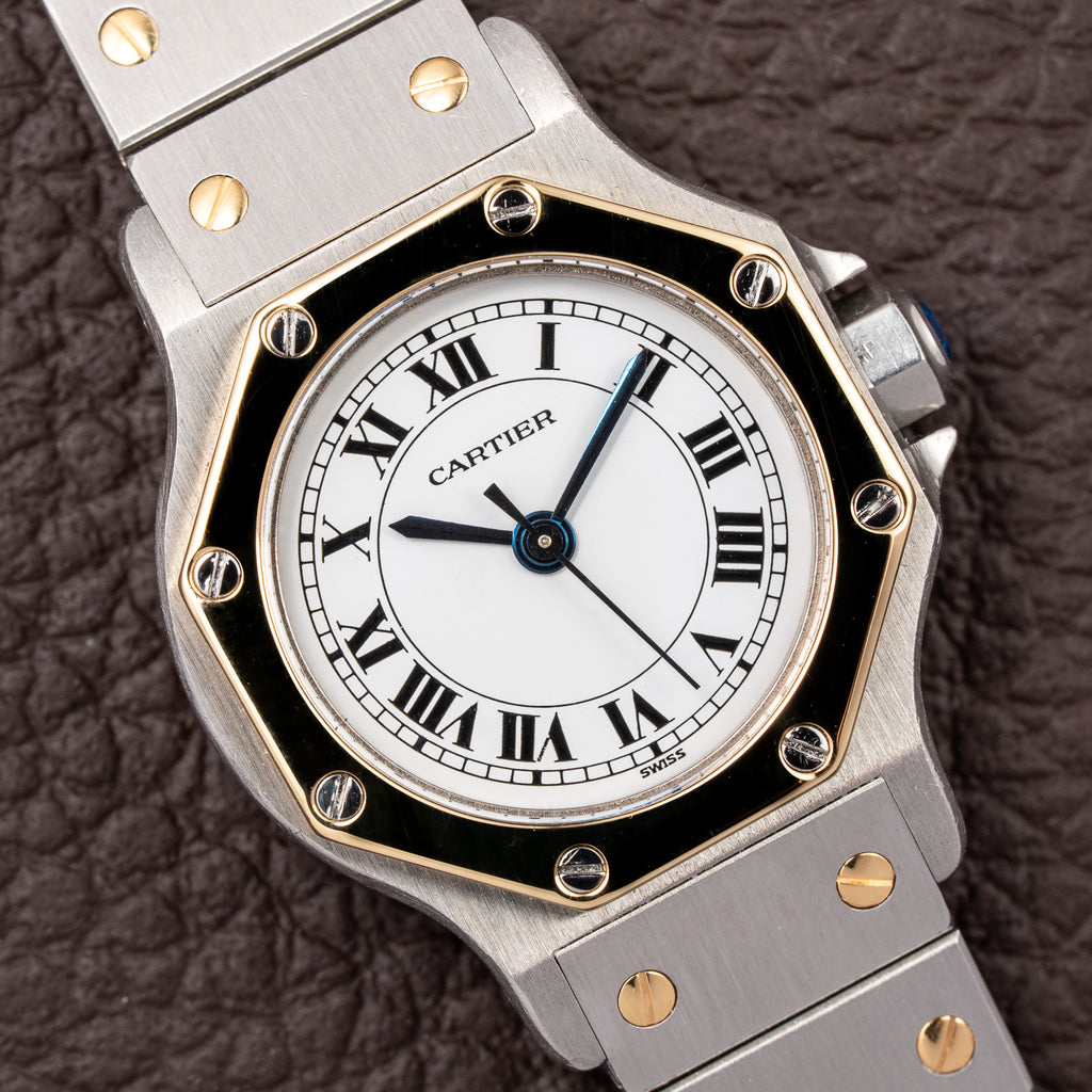 Cartier Santos Octagon Gold Steel Automatic Full Set Box Papers PM Ref 0907 from 1980