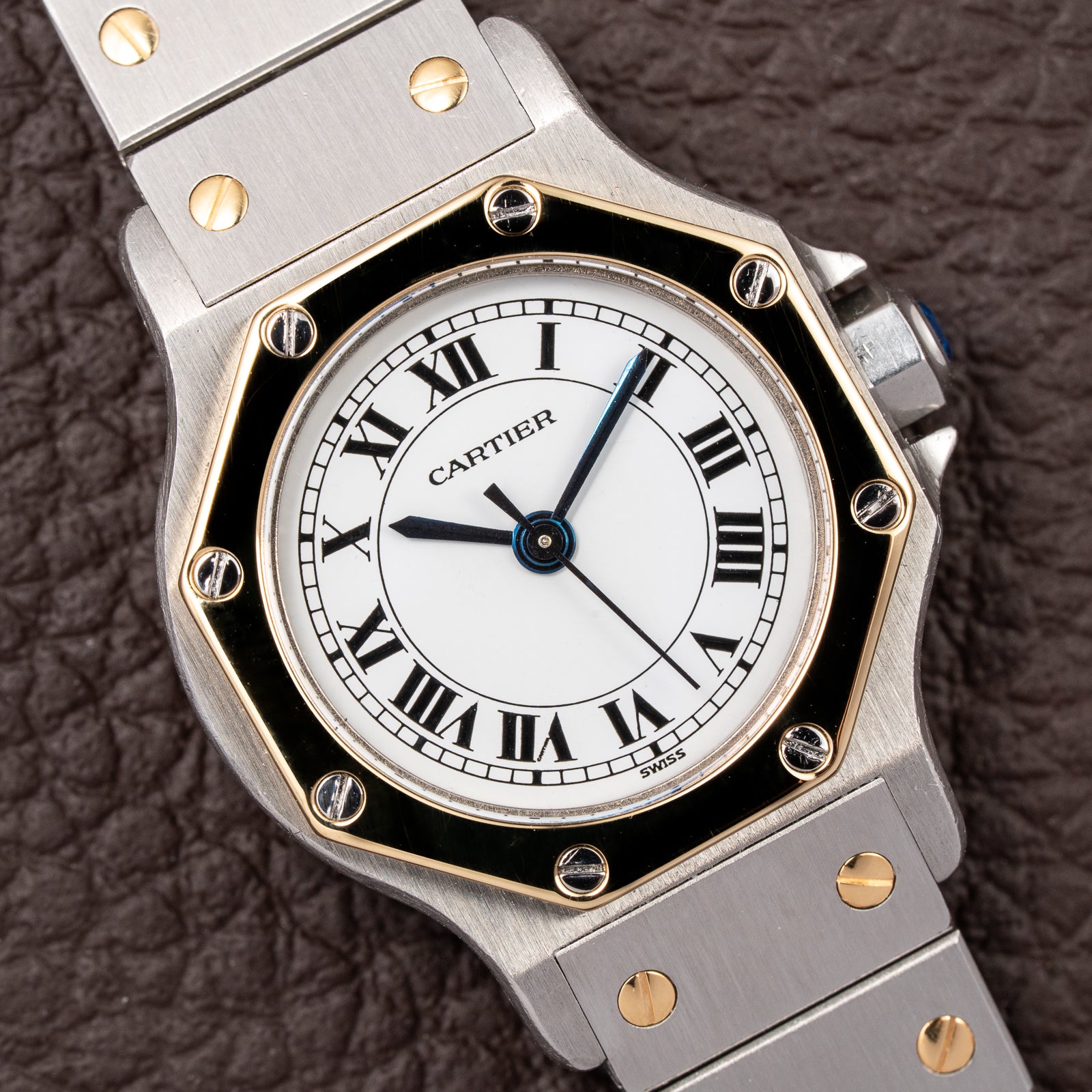 Cartier Santos Octagon Gold Steel Automatic Full Set Box Papers PM Ref 0907 from 1980