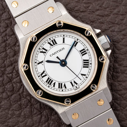 Cartier Santos Octagon Gold Steel Automatic Full Set Box Papers PM Ref 0907 from 1980
