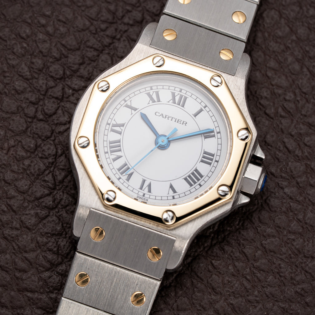 Cartier Santos Octagon Gold Steel Automatic Full Set Box Papers PM Ref 0907 from 1980