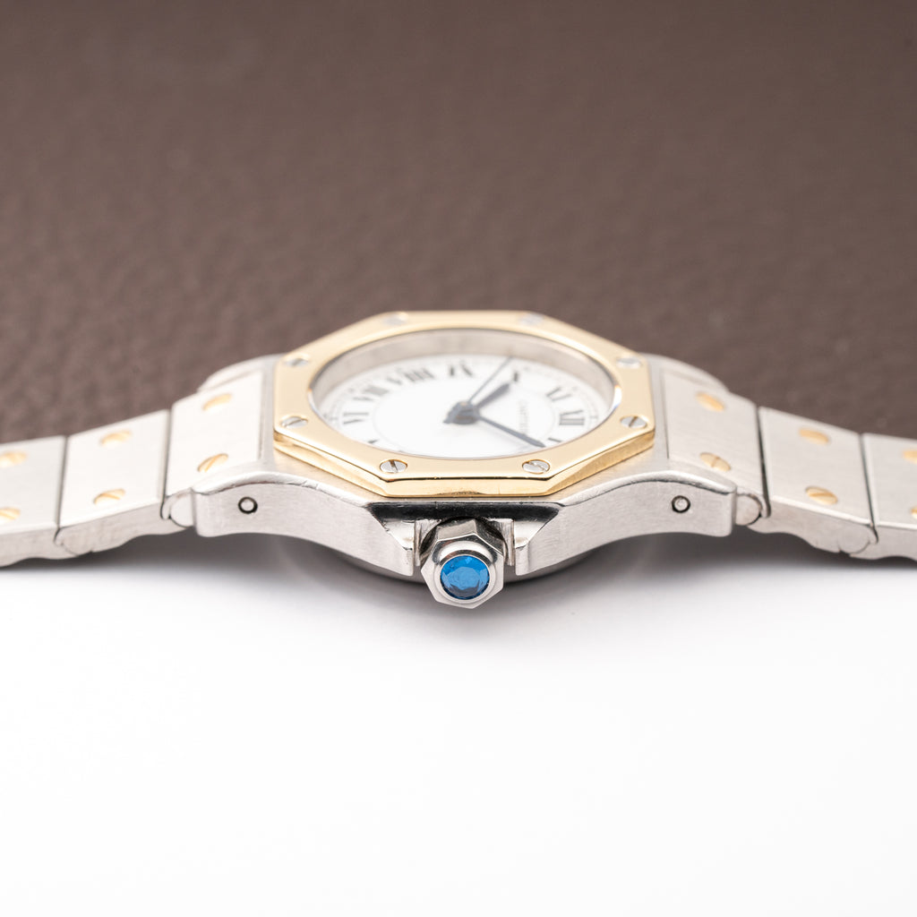 Cartier Santos Octagon Gold Steel Automatic Full Set Box Papers PM Ref 0907 from 1980