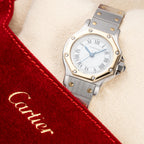 Cartier Santos Octagonal Gold Steel Automatic PM Cartier Service 2026 with 2 Year Warranty Ref 0907 from 1980s