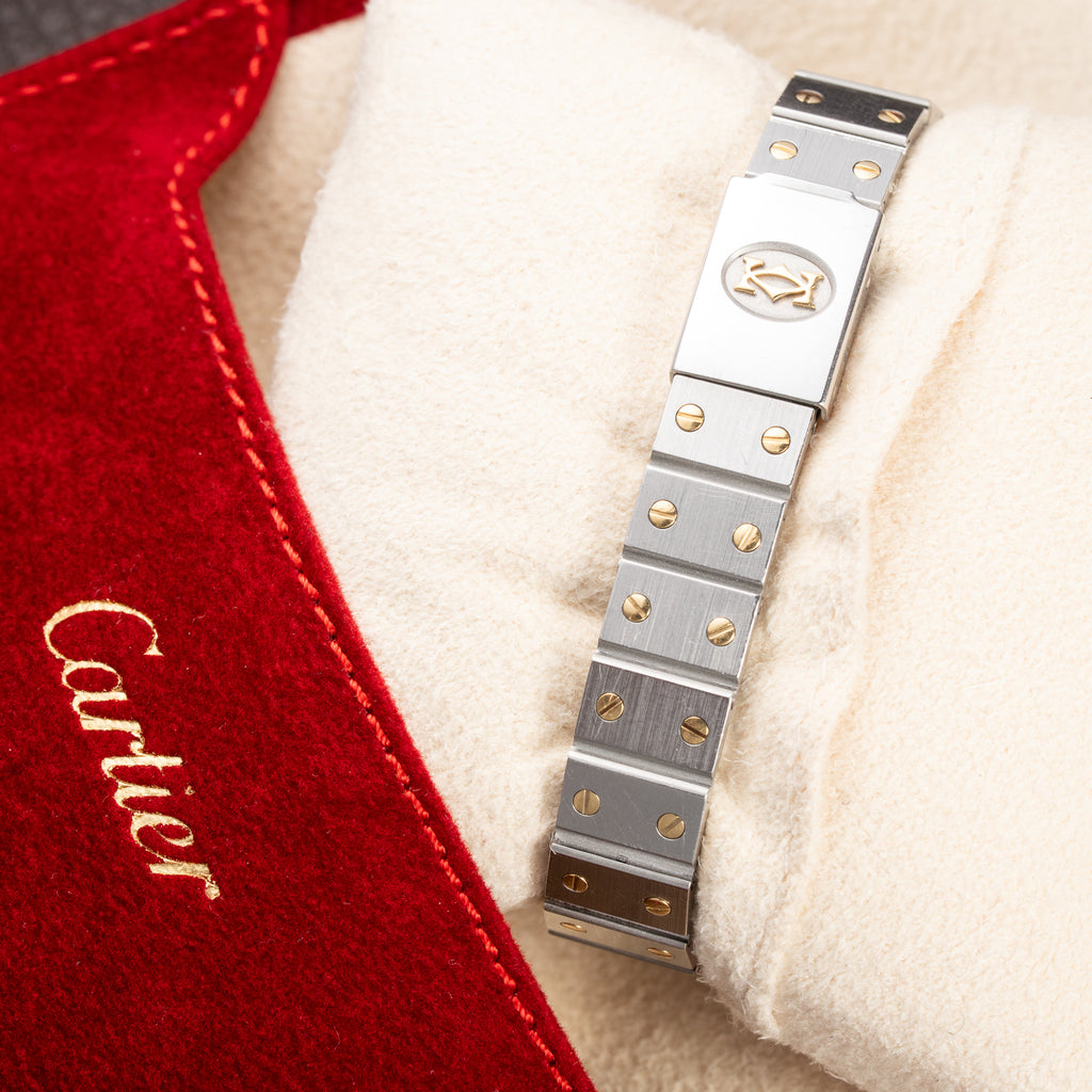 Cartier Santos Octagonal Gold Steel Automatic PM Cartier Service 2026 with 2 Year Warranty Ref 0907 from 1980s