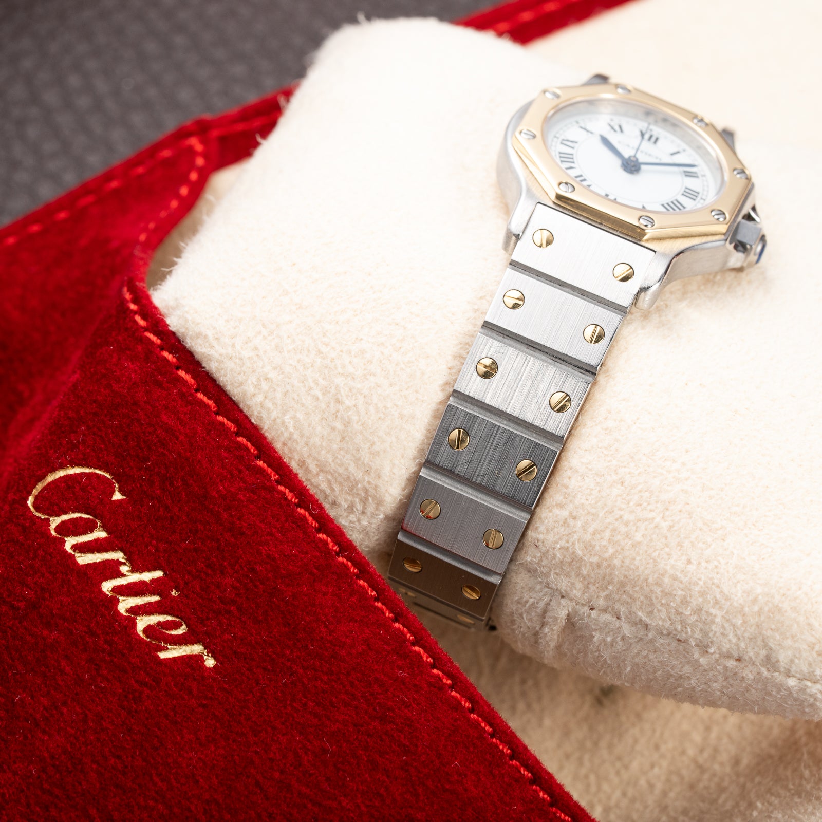 Cartier Santos Octagonal Gold Steel Automatic PM Cartier Service 2026 with 2 Year Warranty Ref 0907 from 1980s