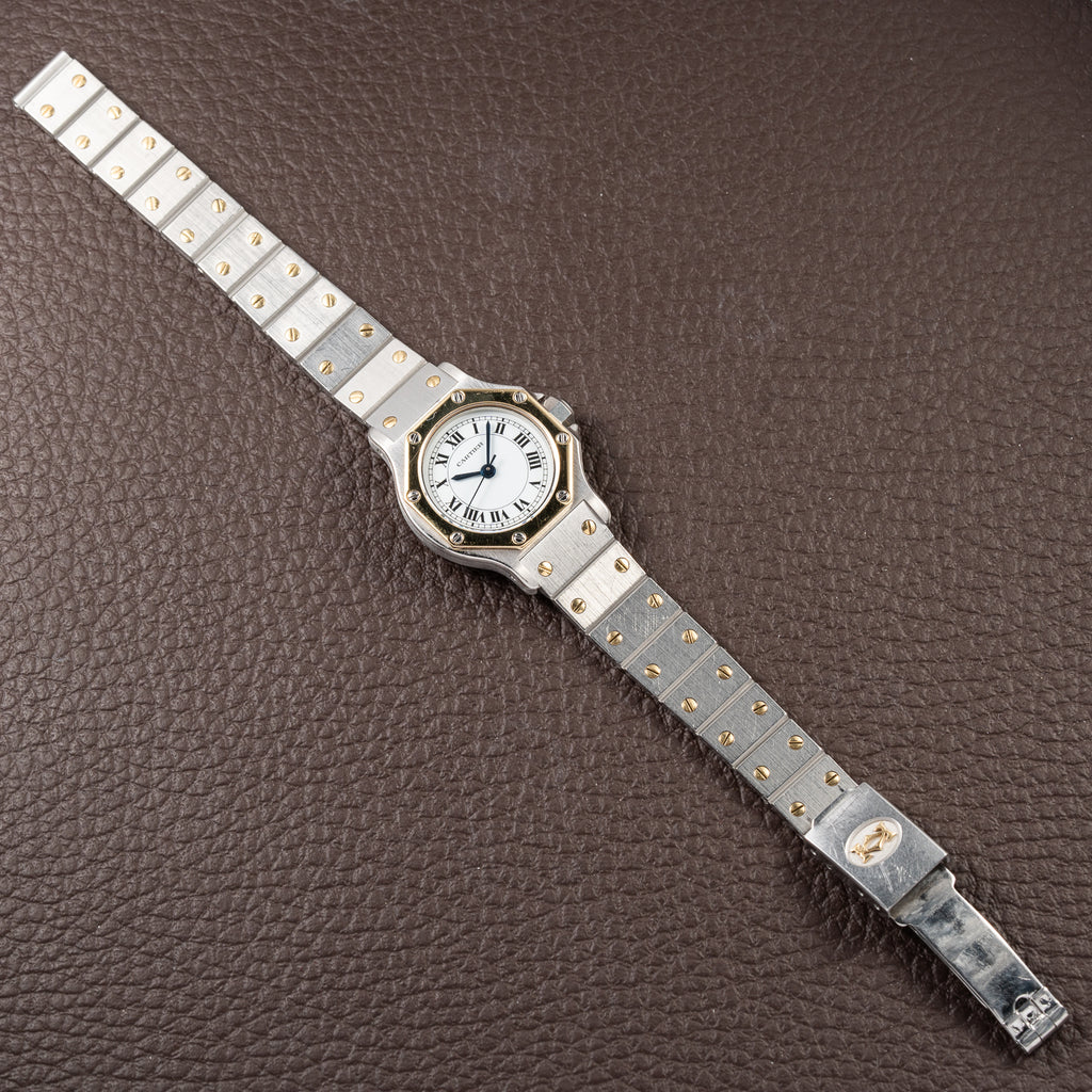 Cartier Santos Octagonal Gold Steel Automatic PM Cartier Service 2026 with 2 Year Warranty Ref 0907 from 1980s