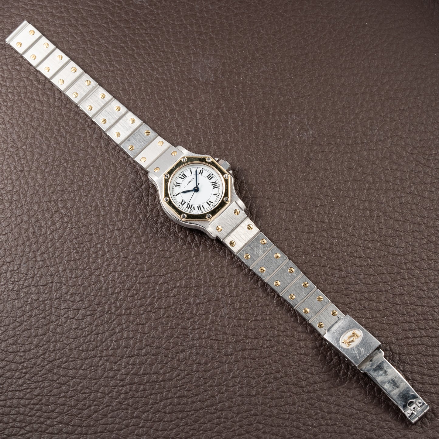 Cartier Santos Octagonal Gold Steel Automatic PM Cartier Service 2026 with 2 Year Warranty Ref 0907 from 1980s