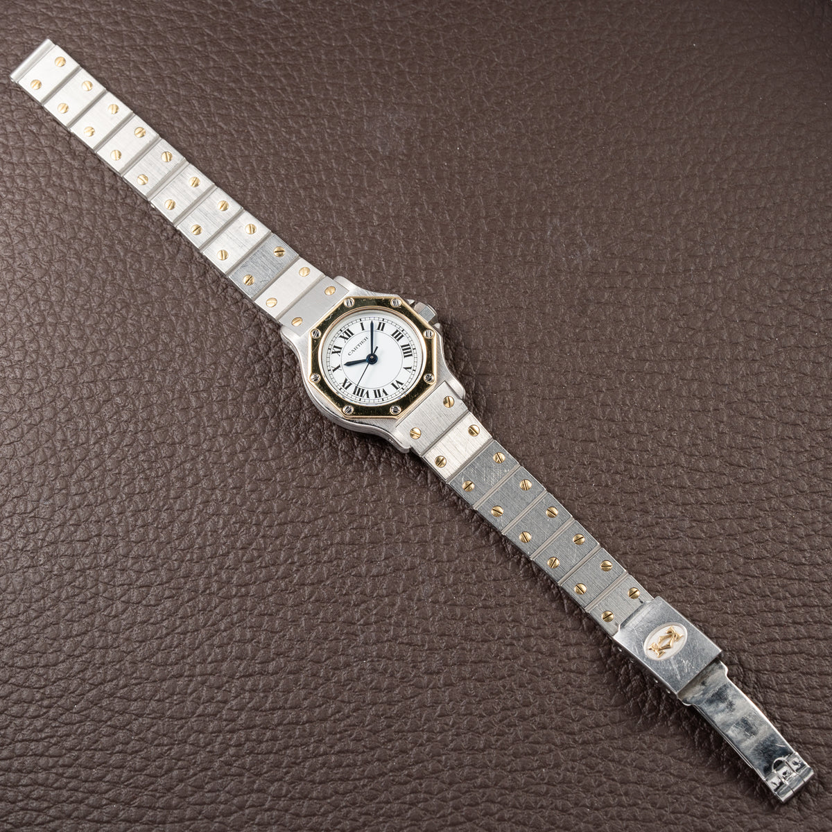 Cartier Santos Octagonal Gold Steel Automatic PM Cartier Service 2026 with 2 Year Warranty Ref 0907 from 1980s