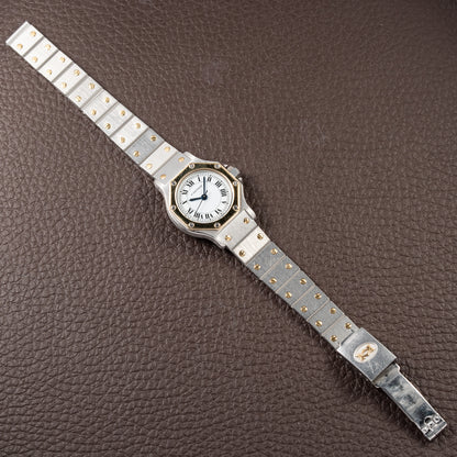 Cartier Santos Octagonal Gold Steel Automatic PM Cartier Service 2026 with 2 Year Warranty Ref 0907 from 1980s