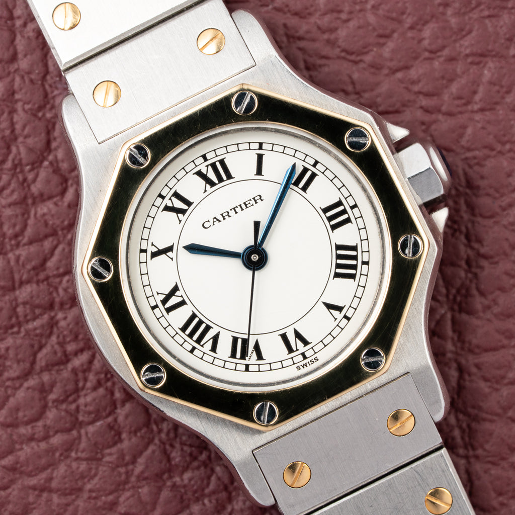 Cartier Santos Octagonal Gold Steel Automatic PM Ref 0907 from 1980s