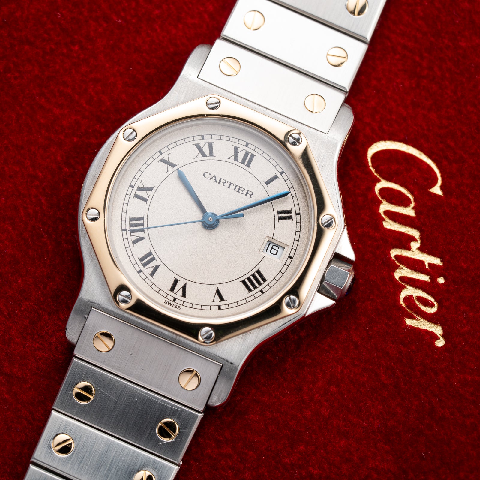 Cartier Santos Ronde Octagon GM Gold & Steel Cartier Service 2026 – 2-Year Warranty Ref. 187902 from 1990s