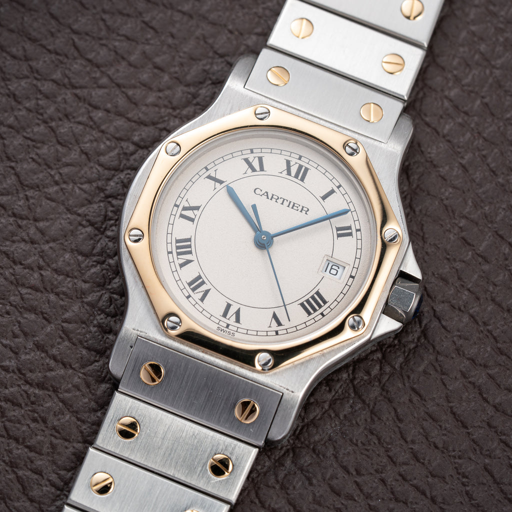 Cartier Santos Ronde Octagon GM Gold & Steel Cartier Service 2026 – 2-Year Warranty Ref. 187902 from 1990s