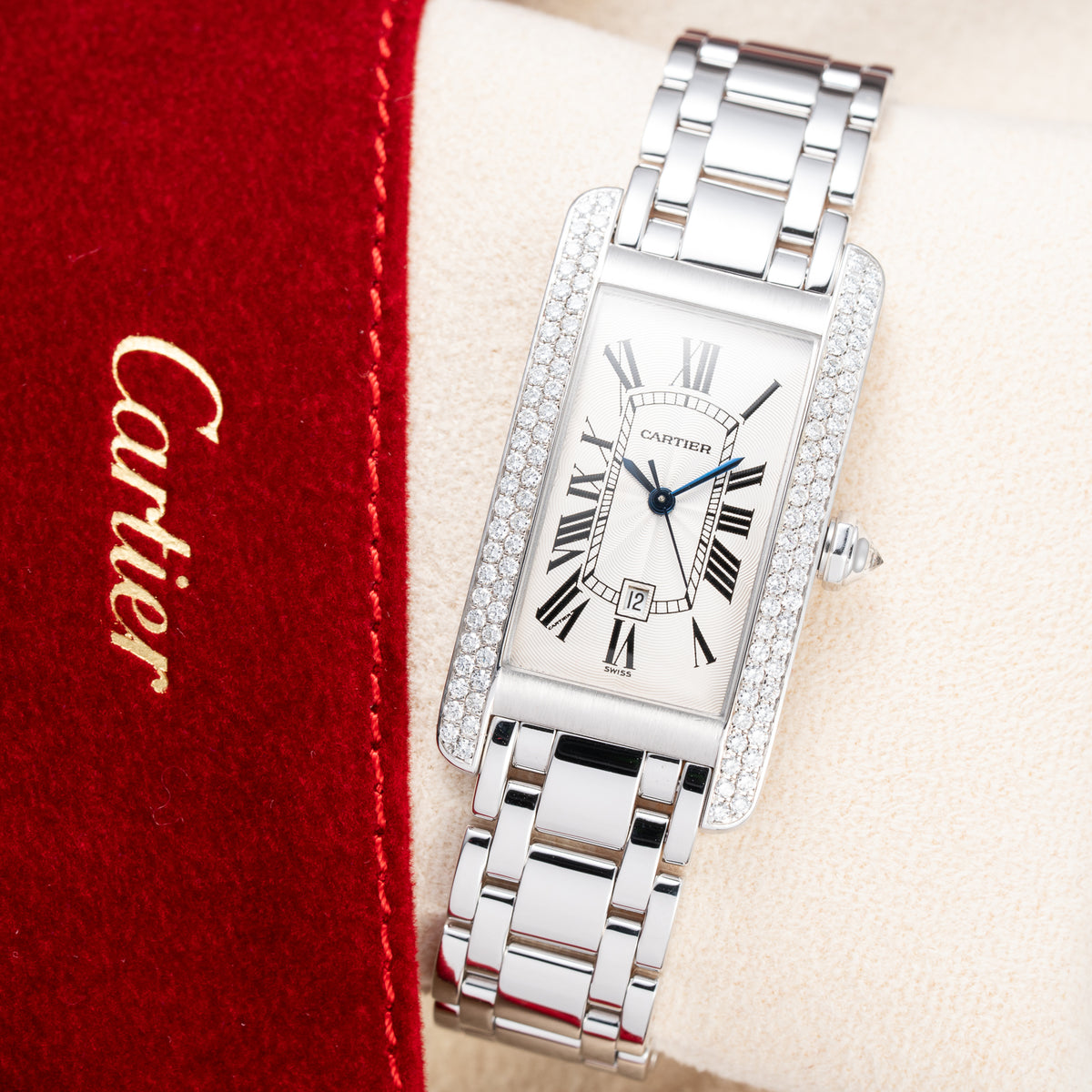 Cartier Tank Américaine Factory Diamond 18K White Gold Automatic Ref. 1726 Cartier Service 2026