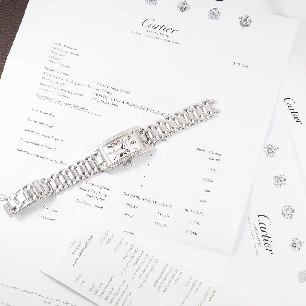 Cartier Tank Américaine Factory Diamond 18K White Gold Automatic Ref. 1726 Cartier Service 2026