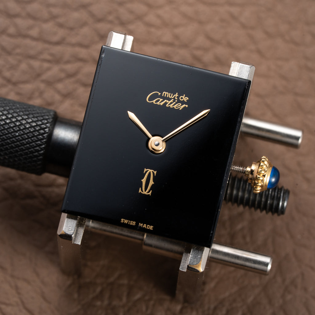 Cartier Tank Must de Black 'Onyx' Dial Vermeil GM from 1990s