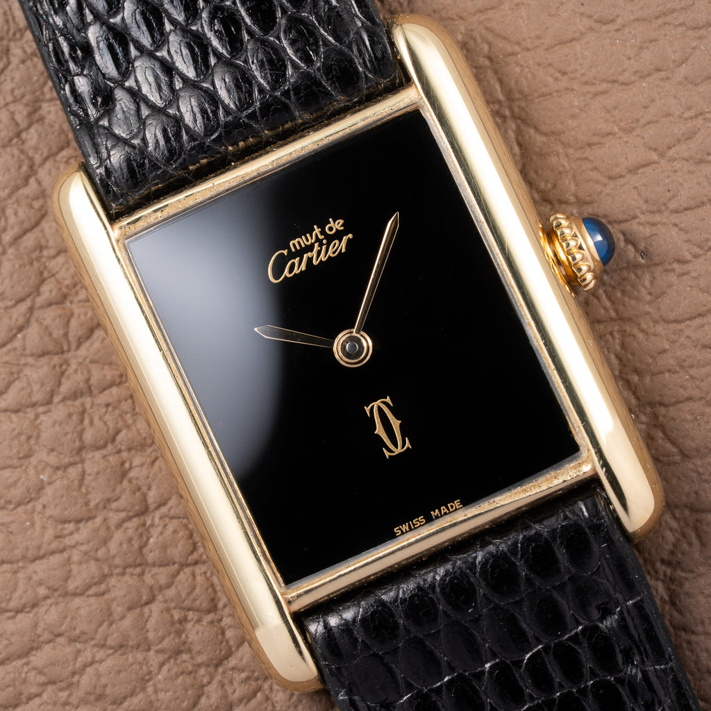 Cartier Tank Must de Black 'Onyx' Dial Vermeil GM from 1990s