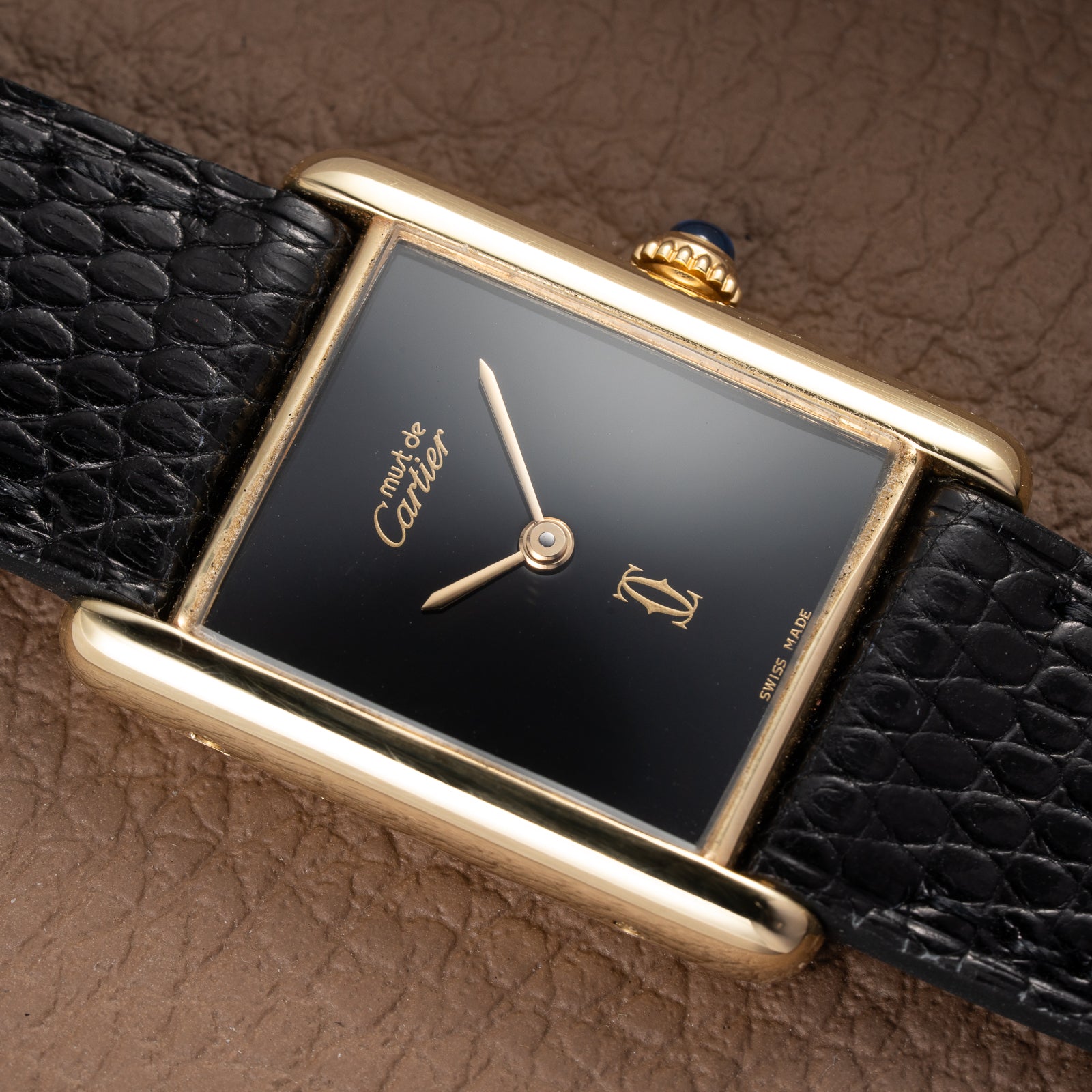 Cartier Tank Must de Black 'Onyx' Dial Vermeil GM from 1990s