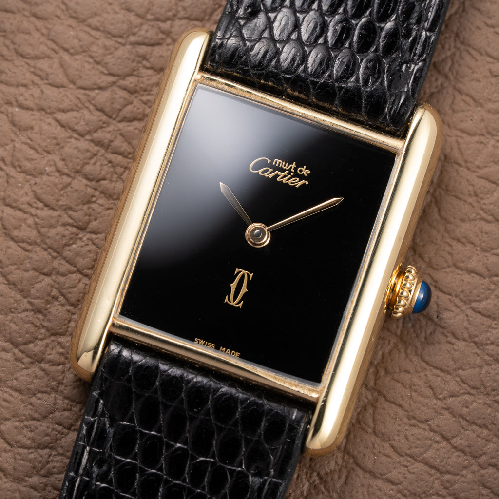 Cartier Tank Must de Black 'Onyx' Dial Vermeil GM from 1990s
