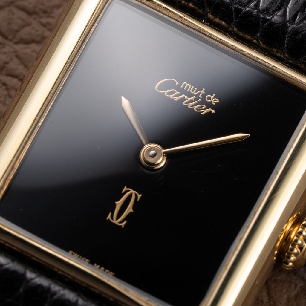 Cartier Tank Must de Black 'Onyx' Dial Vermeil GM from 1990s