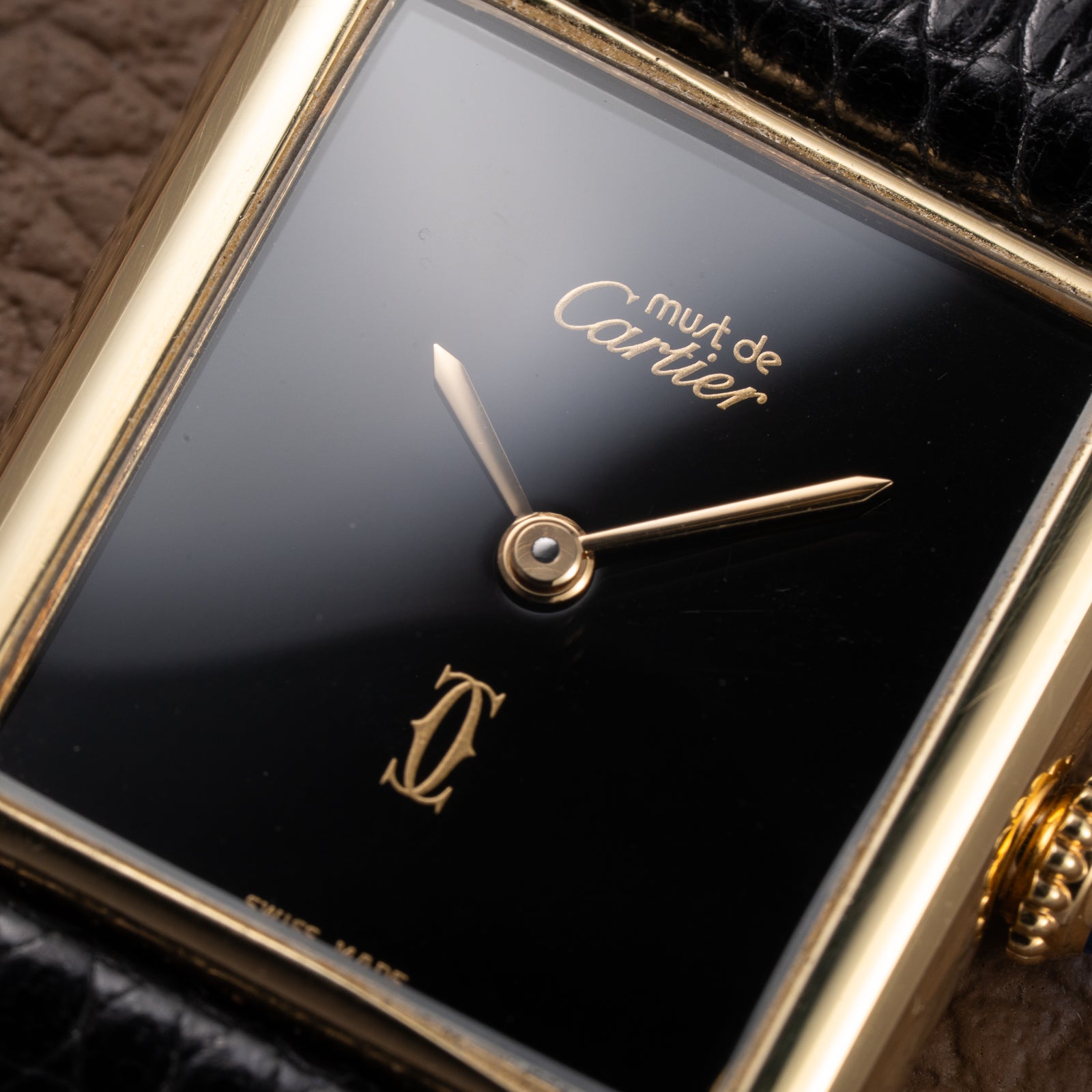 Cartier Tank Must de Black 'Onyx' Dial Vermeil GM from 1990s