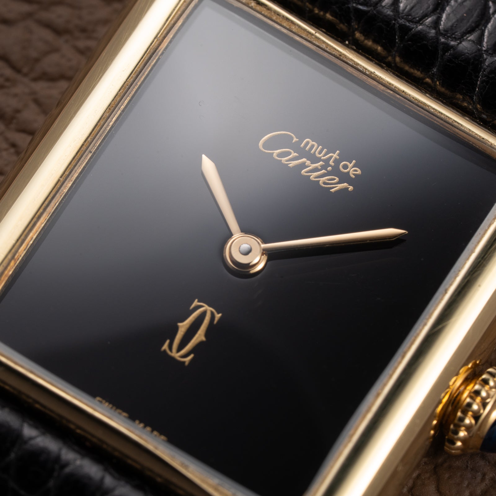 Cartier Tank Must de Black 'Onyx' Dial Vermeil GM from 1990s