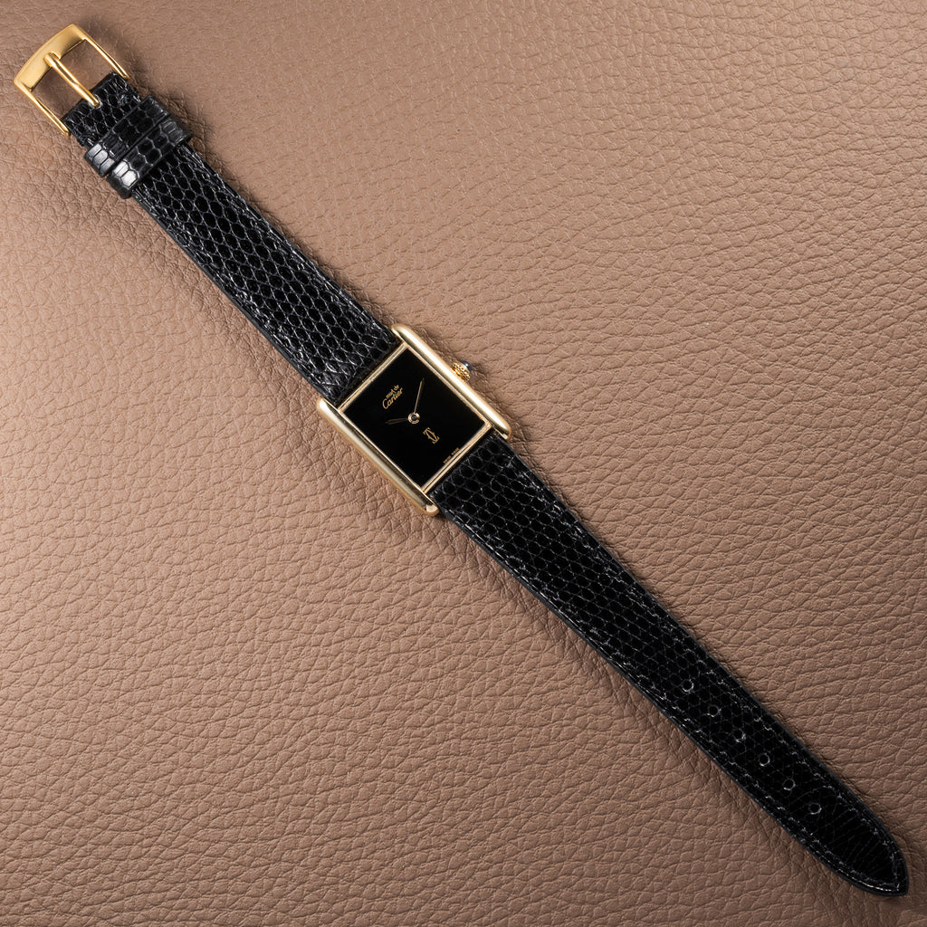 Cartier Tank Must de Black 'Onyx' Dial Vermeil GM from 1990s