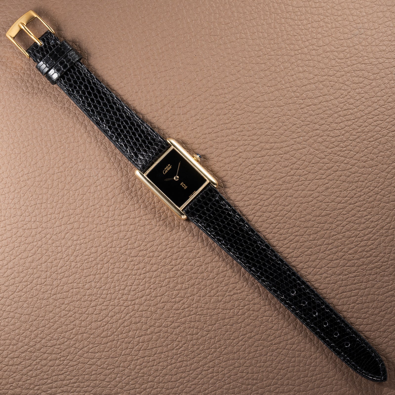Cartier Tank Must de Black 'Onyx' Dial Vermeil GM from 1990s