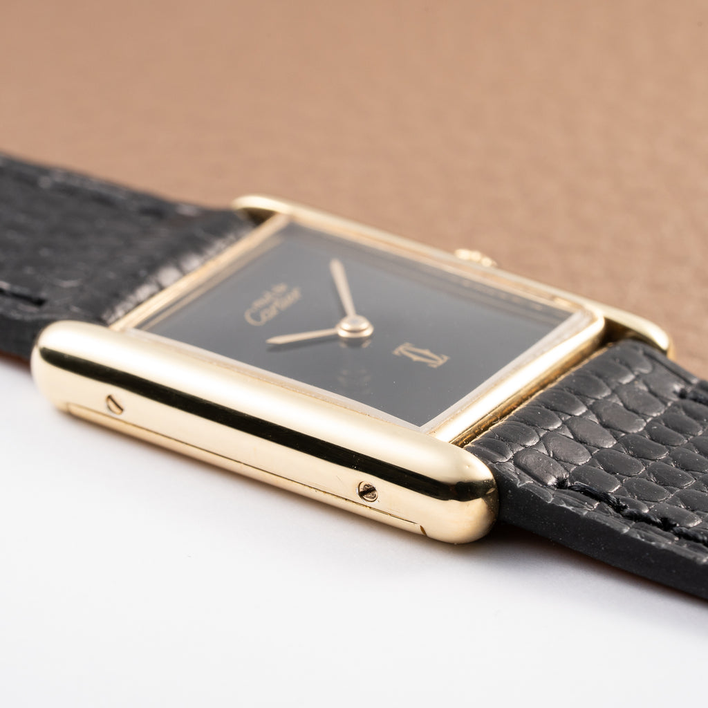 Cartier Tank Must de Black 'Onyx' Dial Vermeil GM from 1990s