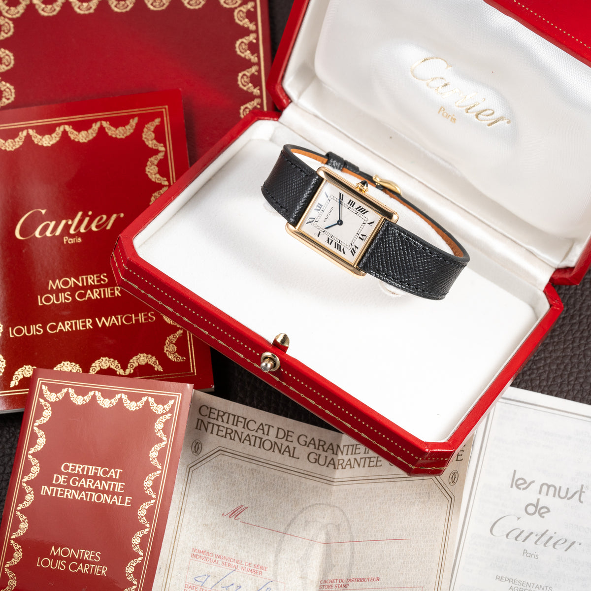 Cartier Tank Extra Plat Guilloché 18K Yellow Gold Full Set Ref 96065 from 1997